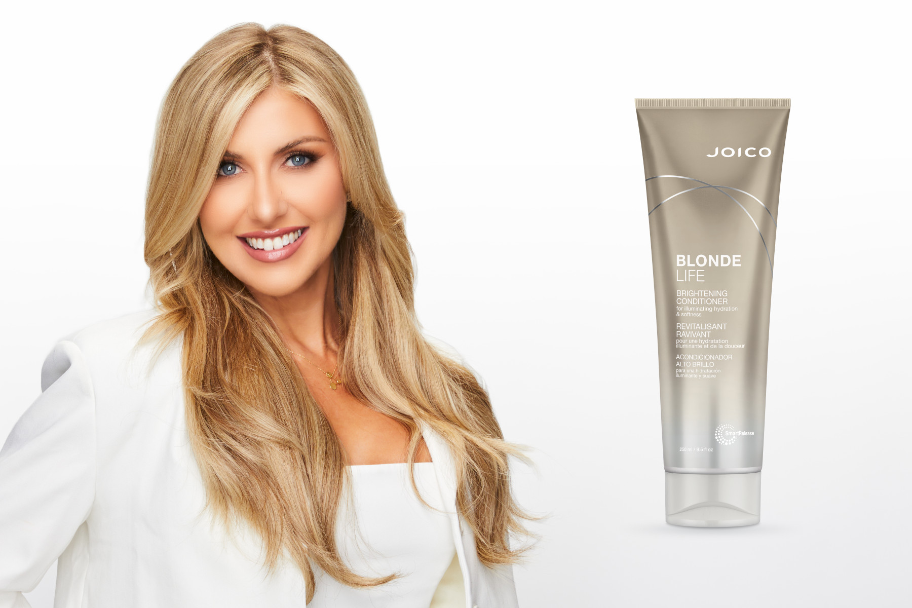 blonde life brightening conditioner and model