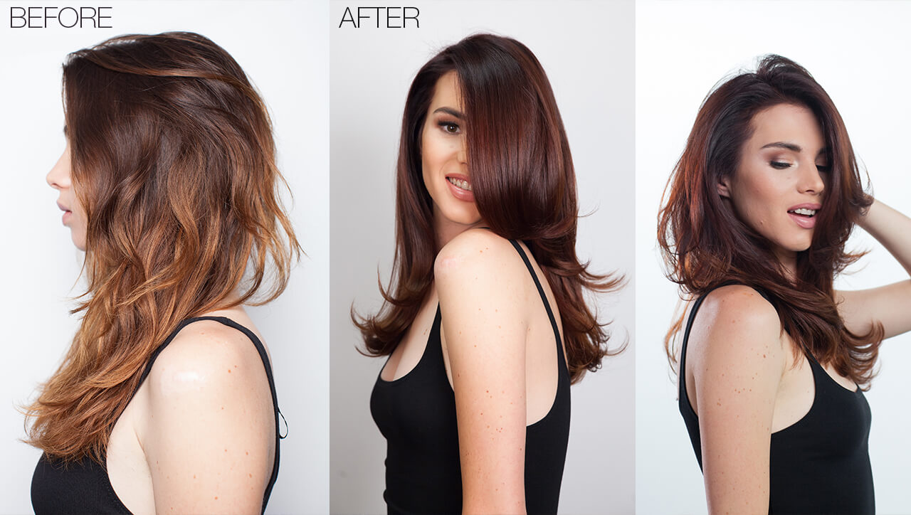 spicy red hair color model before and after