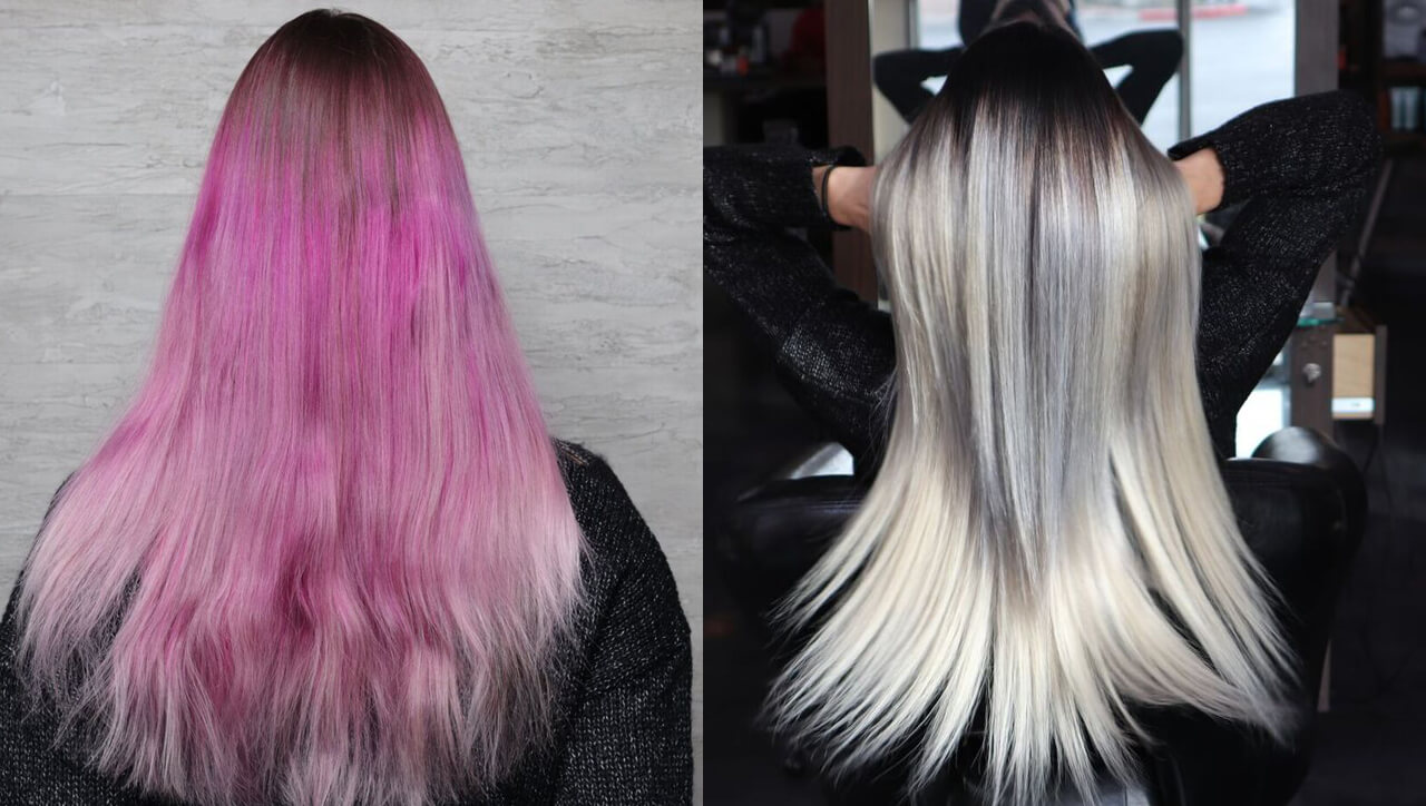 silver blue hair color before and after