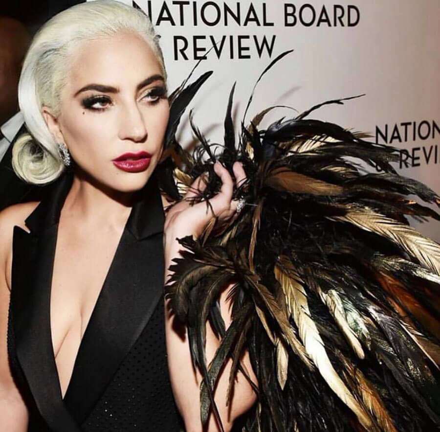 Lady Gaga White Hair and Dress With Feathers