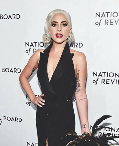 Lady Gaga White Hair in Black Dress with Feathers
