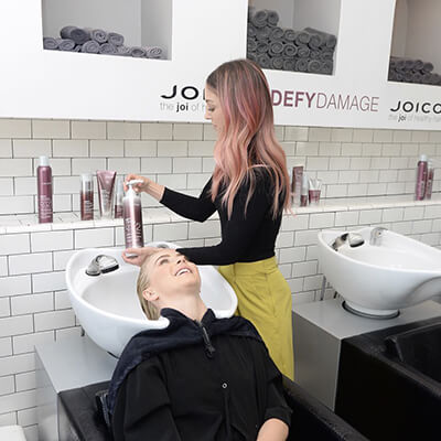 Jules Hough getting Hair Washed by Hairdresser Jill Buck