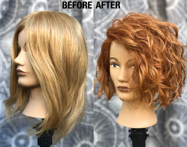 Mannequin before and after highlighted hair