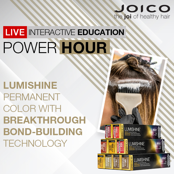 Lumishine Power Hour banner with color tubes and client getting color with brush
