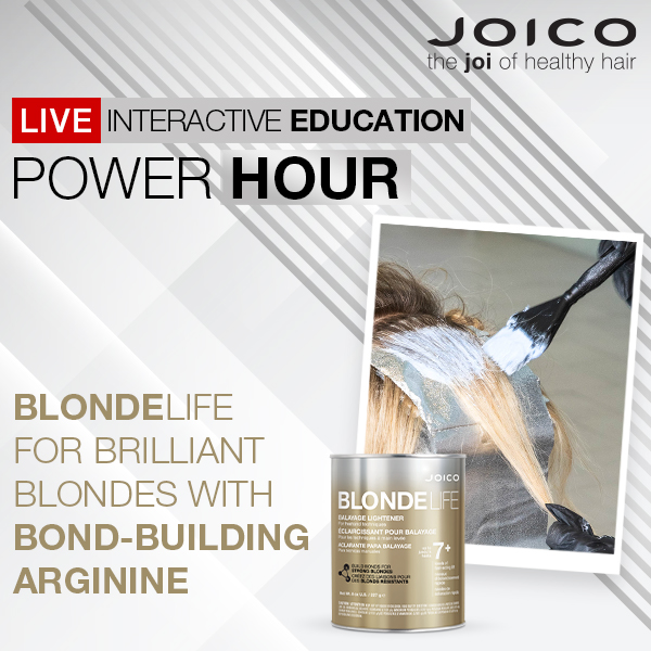 Blonde Life Power Hour banner with lightener can and client in foils