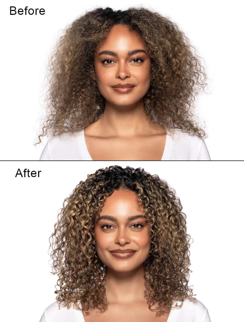 before and after strengthen hair model