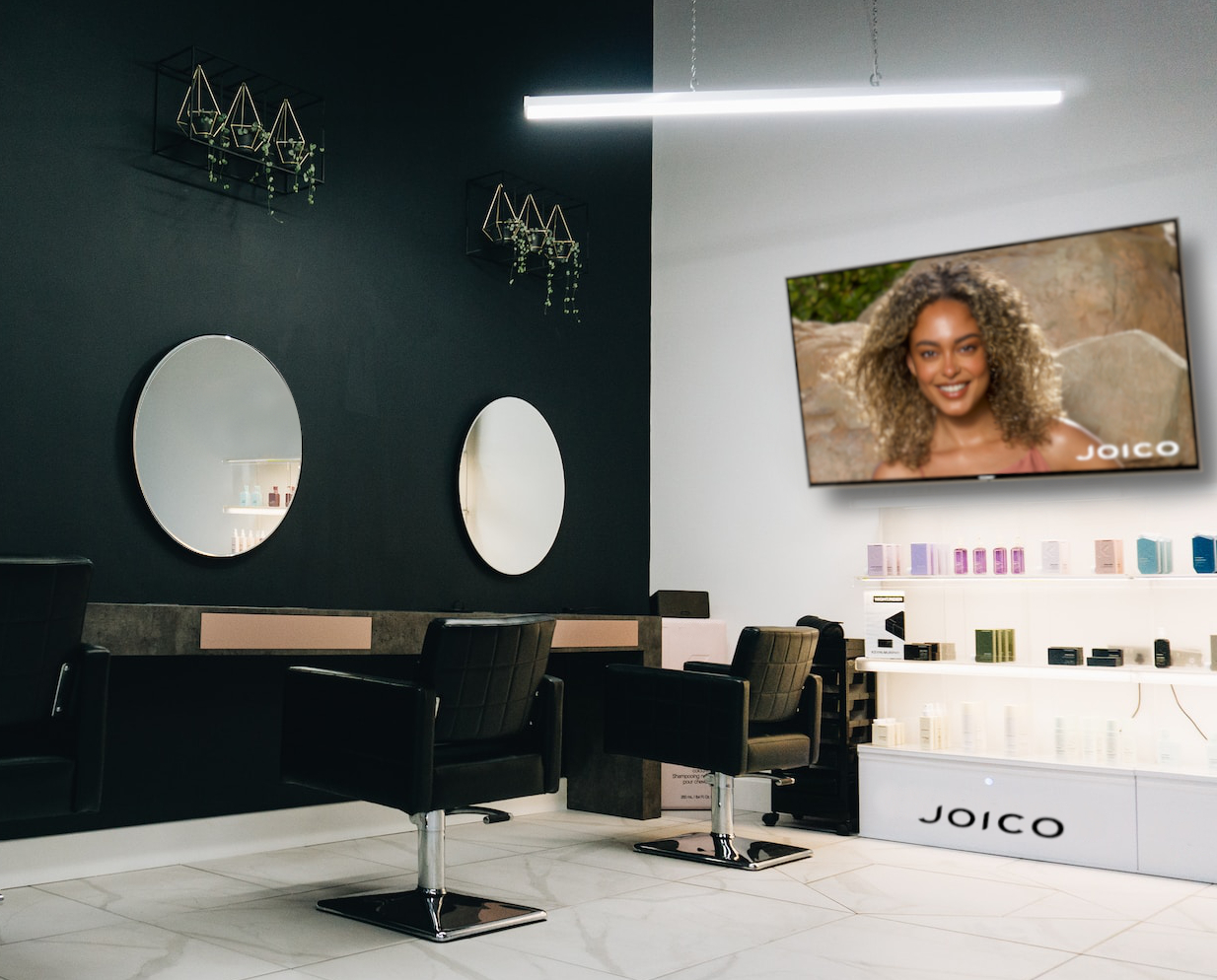 joico salon with tv playing joico video